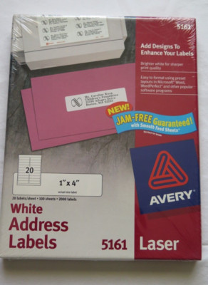 AVERY White Address Labels 5161 Laser 1 x4  2000 labels