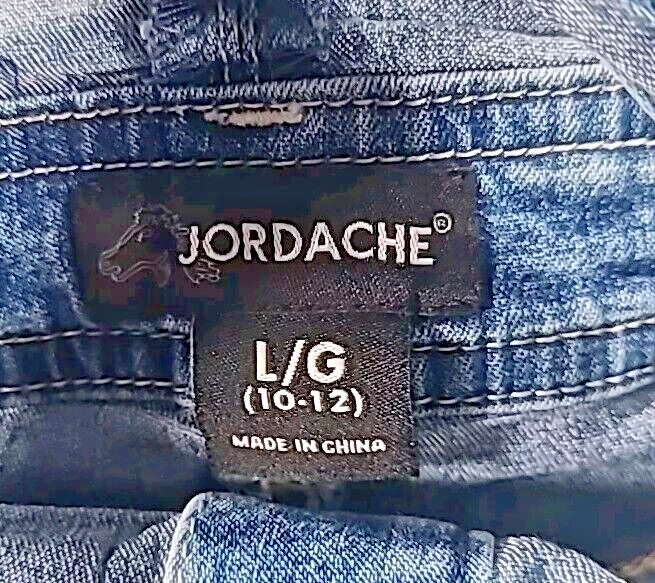 Jordache Girls Denim Overall Dress Blue Pockets Buttons Size L 10-12 Acid Wash - Image 2 of 4