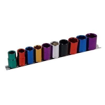 10pc Multi Coloured Metric Shallow Socket 13mm -24mm 6pt Set 1/2'' Drive - CT0909