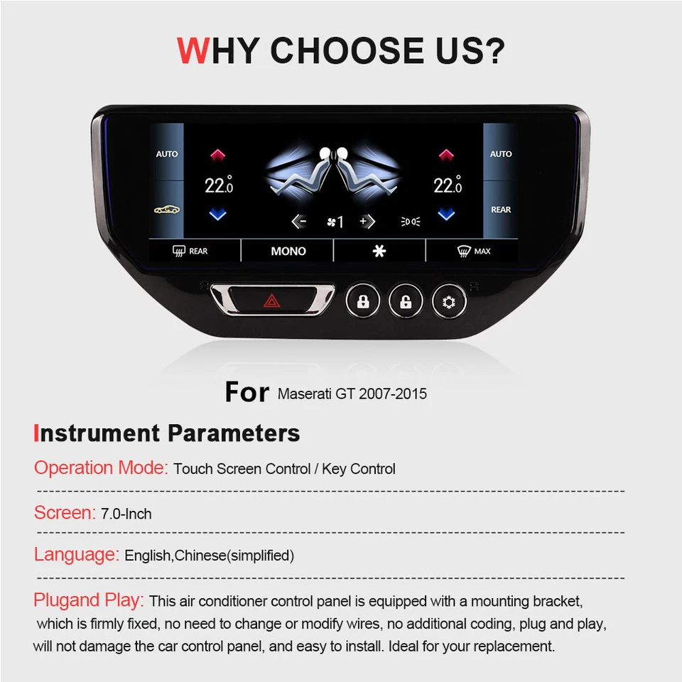 7 Inch Climate Screen AC LCD Touch / Key Control Fit For Maserati GT 2007-2015 - Image 4 of 4