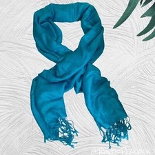 Pashmina Neck Scarf Womens 84" Blue Paisley Shawl Fringe Wrap