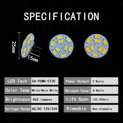 G4 Luci LED Piastra Retro Pin 12V 24V 1W 2W 3W SMD per Fai da Te Lampadina Fari - Foto 16 di 18