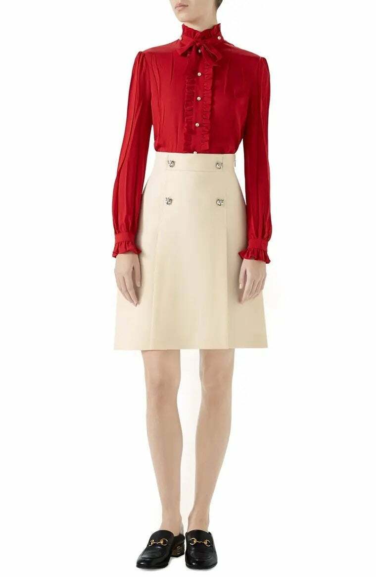 【送料&関税込】Gucci White Wool Skirt Gucci Tiger Heads Wool Ivory Skirt Size 38 NWT | eBay