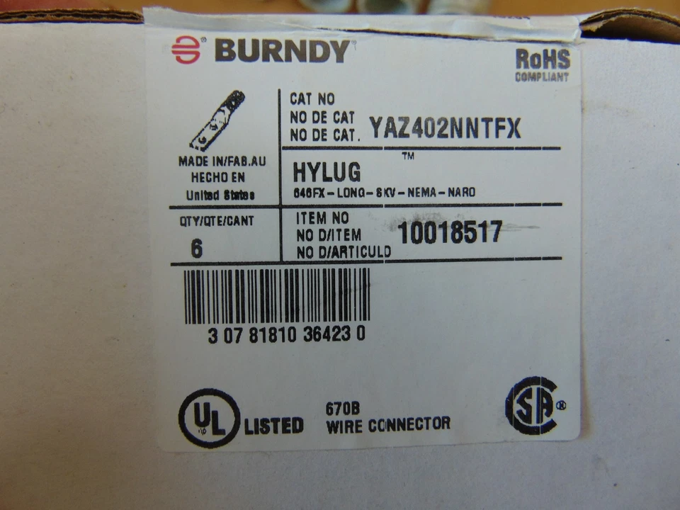 (6) Burndy Two Hole Hylug Copper Compression Lug 600 kcmll Black Die 24 Box of 6 - Image 3 of 4