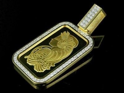 1Ct Round Cut Real Moissanite Fortuna Bar Pendant 14K Yellow Gold Silver Plated