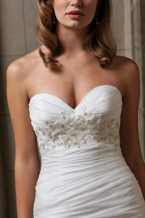 Vestido de novia WTOO marfil adornado sin tirantes organza volantes talla 10 $1899 Foto 3 de 4