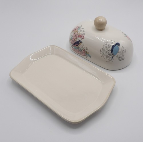 SHABBY CHIC LIDDED BUTTER DISH FLOWERS & BIRDS FARMHOUSE BRAND NEW - Picture 18 of 22