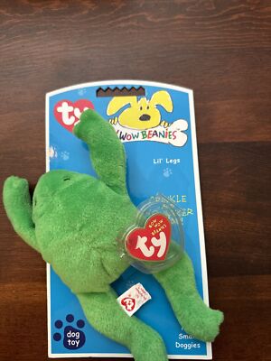 Ty Bow Wow Beanies - LIL' LEGS the Frog - Crinkle/Squeak Toy -NEW with MINT TAGS