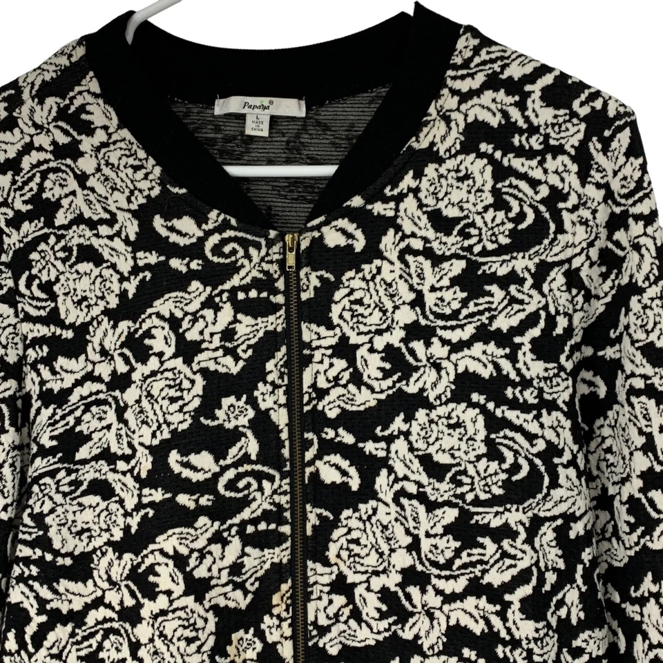 Suéter brocado feminino tamanho mamão grande preto com zíper frontal leve 3016 - Imagem 2 de 4