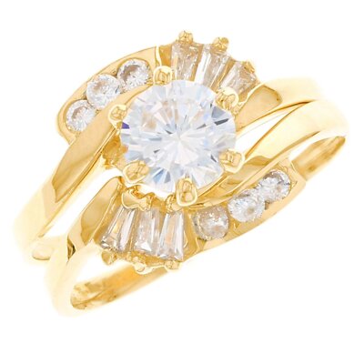 10k or 14k Yellow Gold White 1.14ct CZ Eternal Design Ladies Wedding Duo Ring