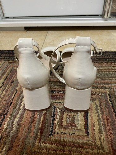 zara white off Cream Ankle strap sandals Shoes size 10 / 40 block hills - Picture 4 of 5
