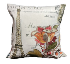 Paris Throw Pillow Floral Eiffel Tower Embroidered French Country Script Contemp