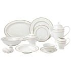 Elegant 57 Pieces Bone China Dinnerware Set Service for 8 People - Silver