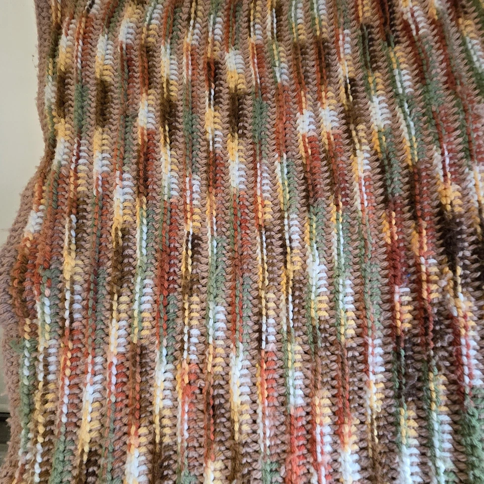 Manta de ganchillo afgana hecha a mano marrón verde amarillo naranja MCM Grannycore Foto 3 de 4