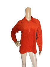 Vintage 70s Orange Velour Dagger Collar Zipped Disco Montgomery ward Shirt M