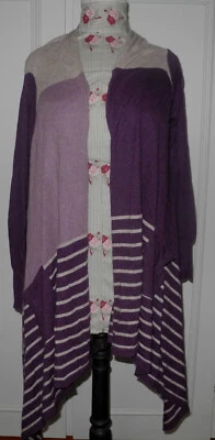 Gilet long 1.2.3 123 38/40 , poches, beige violet lilas rayé , avec cachemire - Photo 1/4