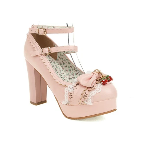 Zapatos de vestir para mujer Mary Janes con moño de tacón alto punta redonda Lolita D - Imagen 8 de 21