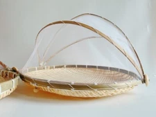 Round bamboo food serve, or food drying tray, with net (D40cm,15.7inch).