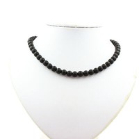 Steine Und MinéRaux. Halskette Perlen Schwarz Onyx Matt 8 Mm Kette Stahl Spiegel