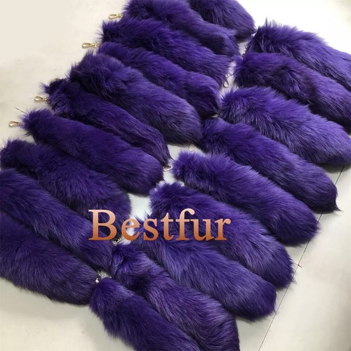 50pcs -16"-18" Real Fox Fur Tail Dyed Blue Fox Tail Keyring Pendant Cosplay Toys - Picture 19 of 36