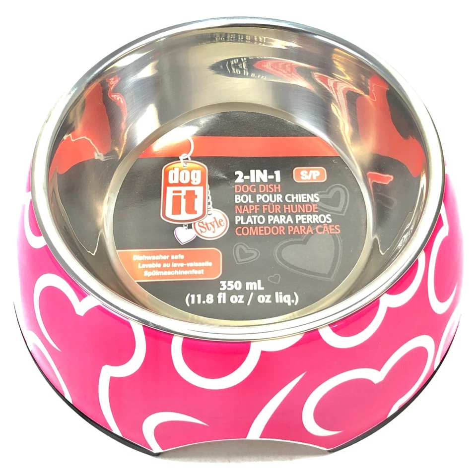 Prato para Cachorro Hagen Ossos Rosa Tamanho Pequeno 2 em 1 11,8 oz 73730 - Imagem 2 de 3