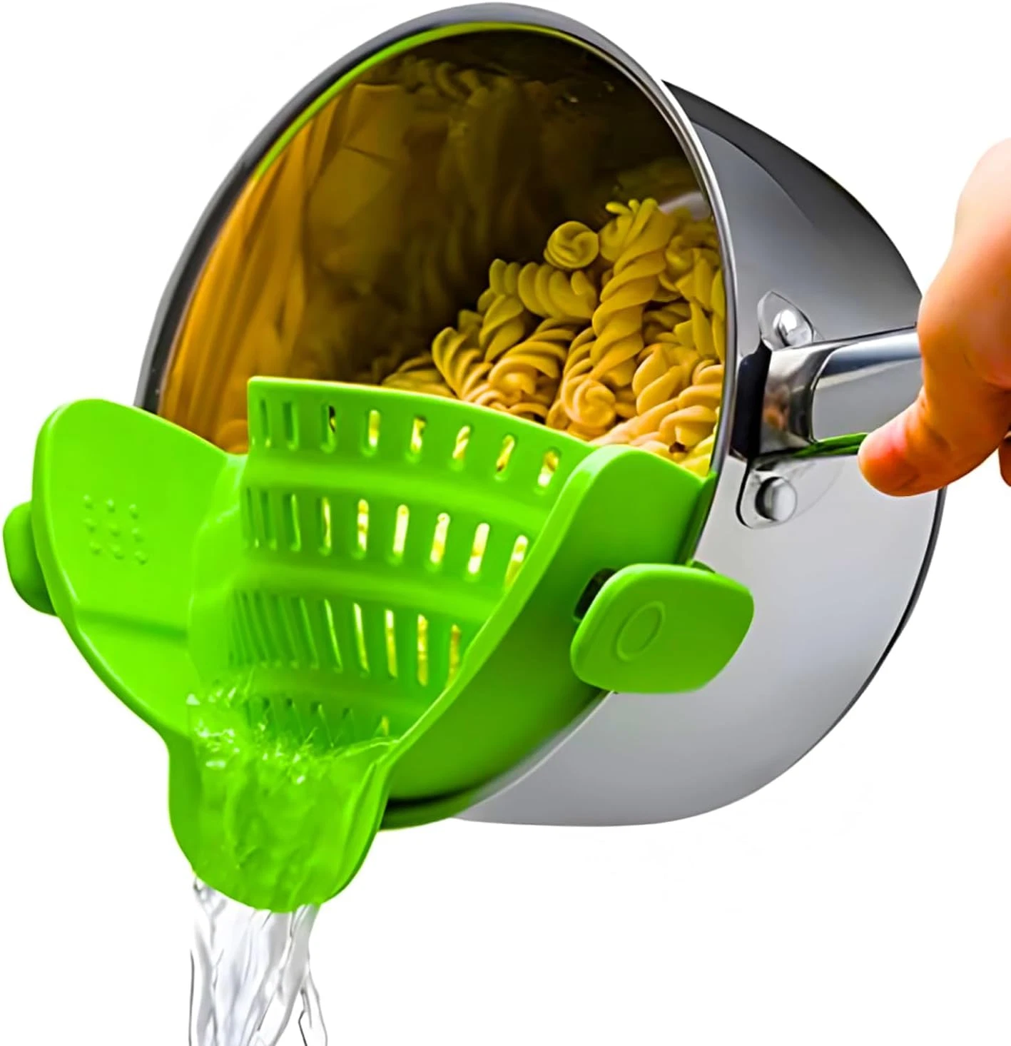 Snap N' Strain Clip on Strainer for Pots and Pans - Collapsible Silicone Pasta S