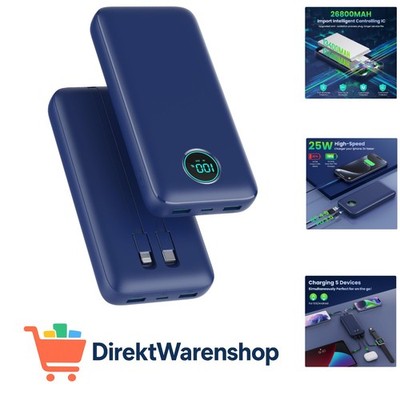 Power Bank USB C mit Kabel 26800mAh, PD 25W QC4.0 Schnellladung Powerbank, 5 ...