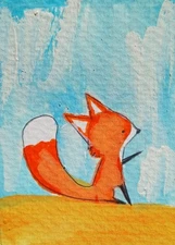 Aceo Original Mixed Media Art Fox