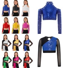 US Girls Shiny Dance Shirt Sparkly Cropped Vest Disco Hip Hop Performance Tops