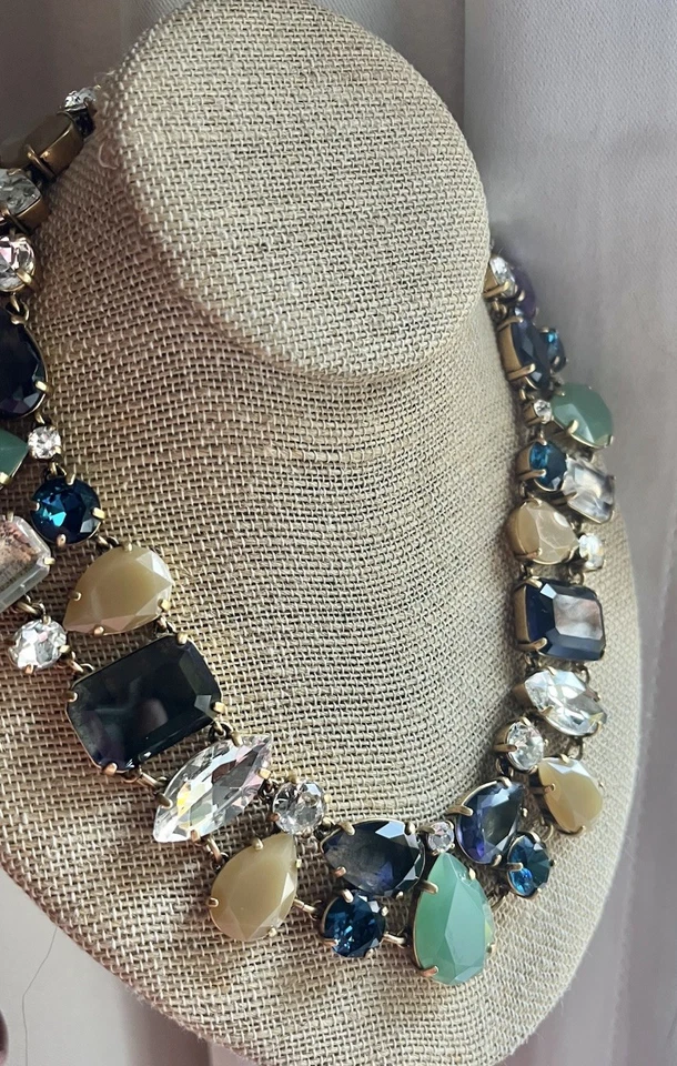 J Crew меланж многоцветный синий зеленый фиолетовый воротник камень золото кристалл ожерелье - Изображение 2 из 4