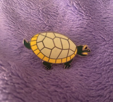 Vintage Green Cartoon Turtle Tortoise Reptile Silver Enamel Pin Loose 80s or 90s