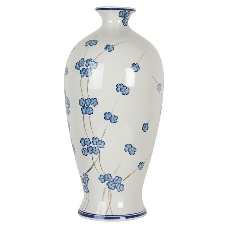 Vase céramique blanc bleu grand format de 42 cm design