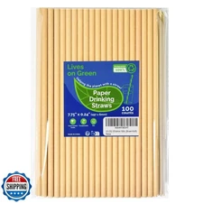 Lives on Green Brown Kraft Paper Straws for Drinking 7.75" x 0.24" - 100 Coun
