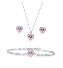 Cubic Zirconia LOVE Heart Jewelry Set Earrings Necklace Bracelet Set for pink