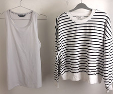 M&S Women's Black Stripe Long Sleeve Cotton Top size Medium & Grey Vest New