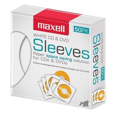 Maxell 190135 CD-400 CD/DVD Paper Sleeves With Clear Window 50 Pack White 50pk