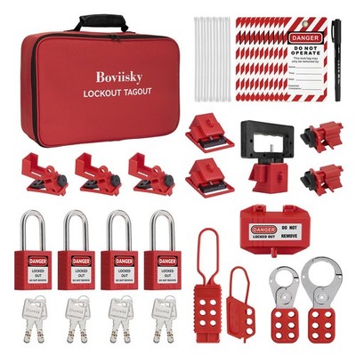 BOVIISKY Lockout Tagout Kit Electrical Loto- Hasps, Clamp Red (4 Locks) 