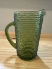 Vintage Anchor Hocking Soreno Avocado Green Glass 7” Pitcher Textured Rippled