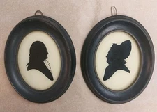 1900s George & Martha Washington Framed Silhouette Pair by C&A Richards Boston