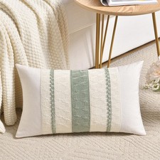 Set of 1 Sage Green Boho Lumbar Decorative Throw Pillow Covers 12x20 Inch for...