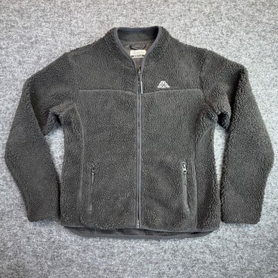 Kappa Fleece Jacket Womens Small Black Sherpa Full Zip Logo Soft Cozy