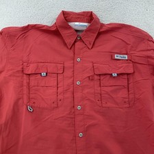 Columbia PFG Bahama II Fishing Shirt Mens Large Red Long Sleeve Button Down