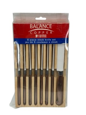Balance Copper Sabatier Steak Knives Set of 8 Blade 5'' with Wooden Holder