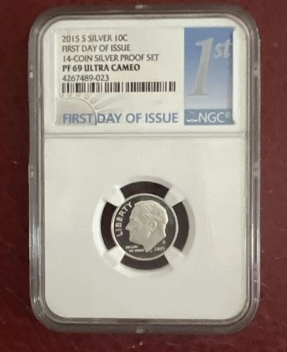 2015-S SILVER ROOSEVELT DIME "FDOI" NGC PF69 ULTRA CAMEO- FIRST DAY OF ISSUE