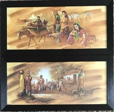 Traditional Indian Village Scene Art Prints (Set of 2) – 18.5x9.5x.25