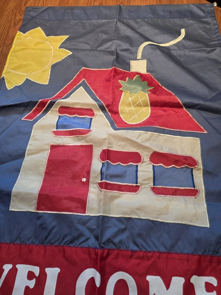 Bandera Exterior Piña Bienvenida Vintage 27 X 39 Nylon Foto 3 de 4