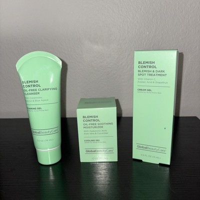 GLOBAL BEAUTY BLEMISH CONTROL CLEANSER,SOOTHING MOISTURIZER,DARK SPOT GEL LOT 3