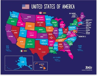   United States Map with Capitals Poster   Laminated 17x22   Educational  Wall