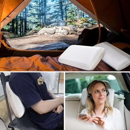 Travel Pillow, Memory Foam Pillow Compressible Camping Pillow with Small White