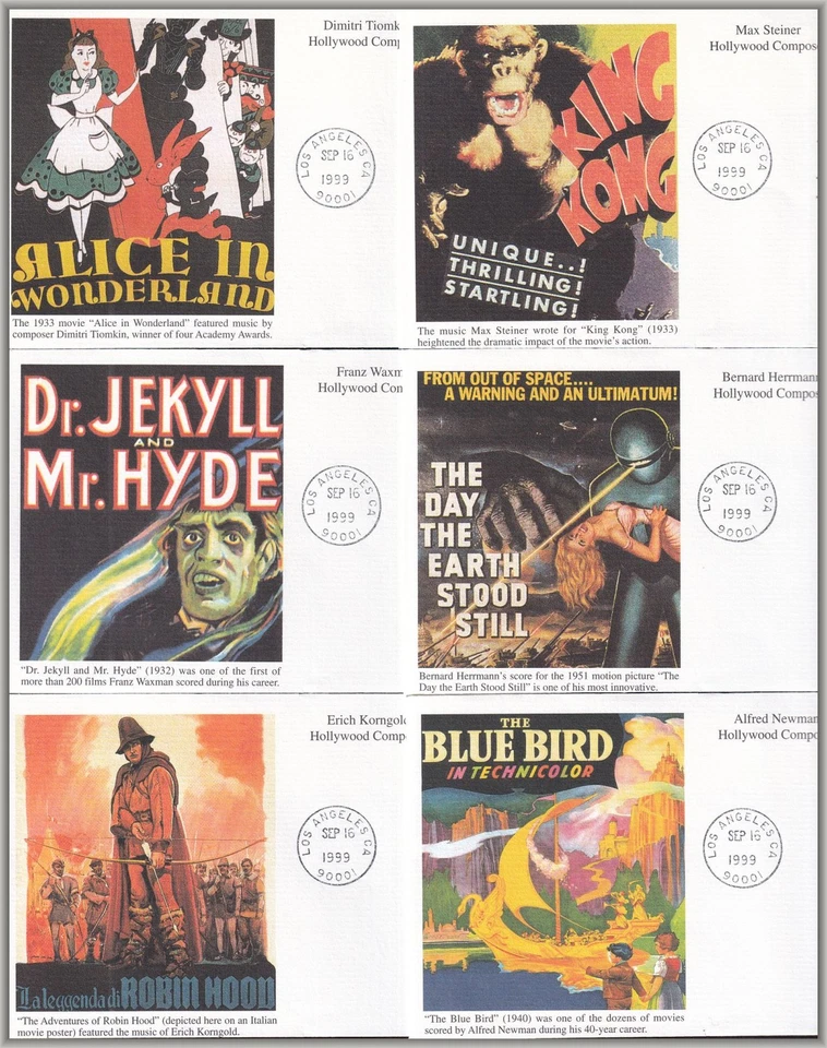 Hollywood Composers Sc 3339-3344 FDC Mystic 1999 partituras cine orquestal Foto 2 de 3